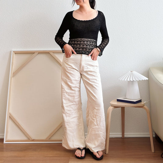 Y2K Open Knit Black Crochet Top | M