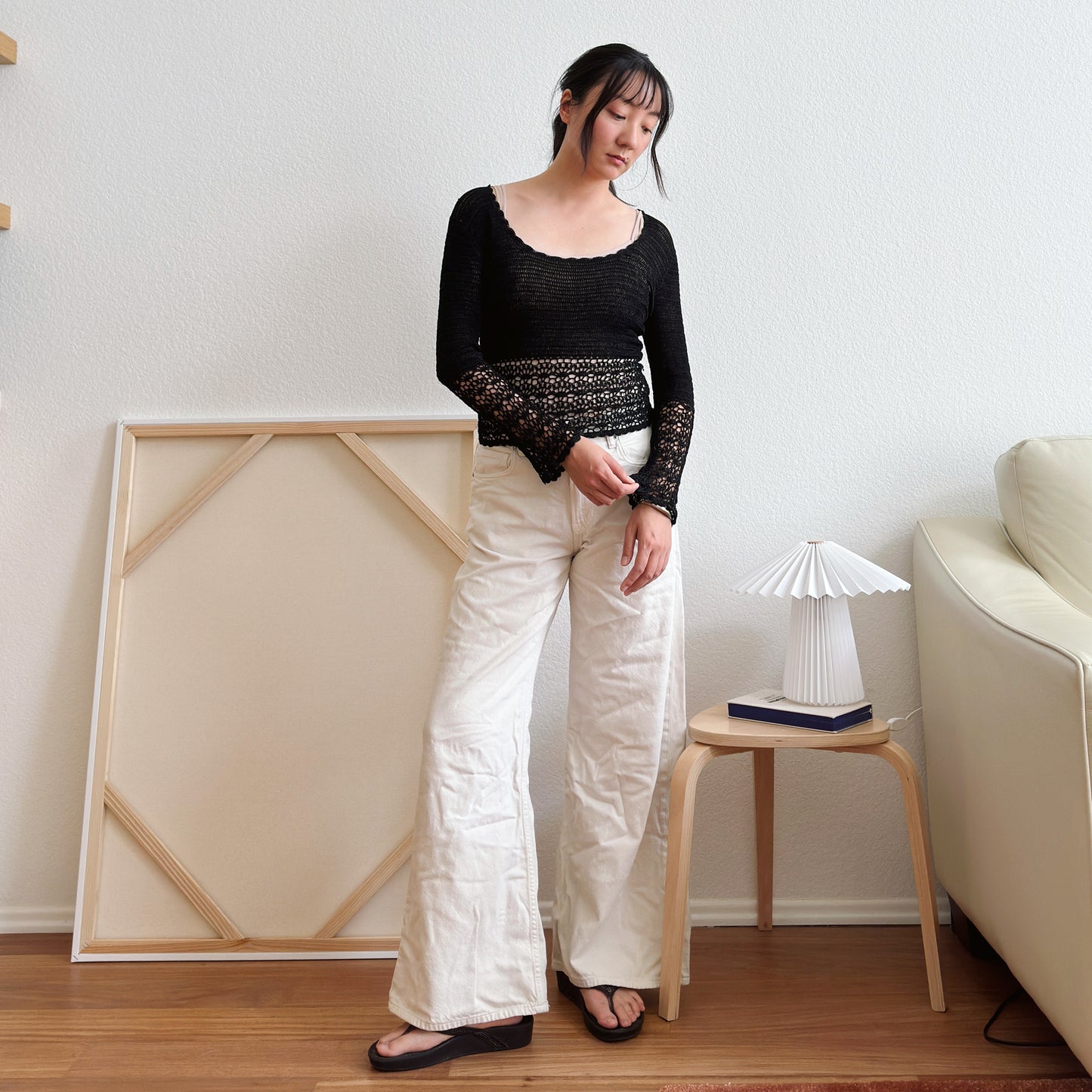 Y2K Open Knit Black Crochet Top | M