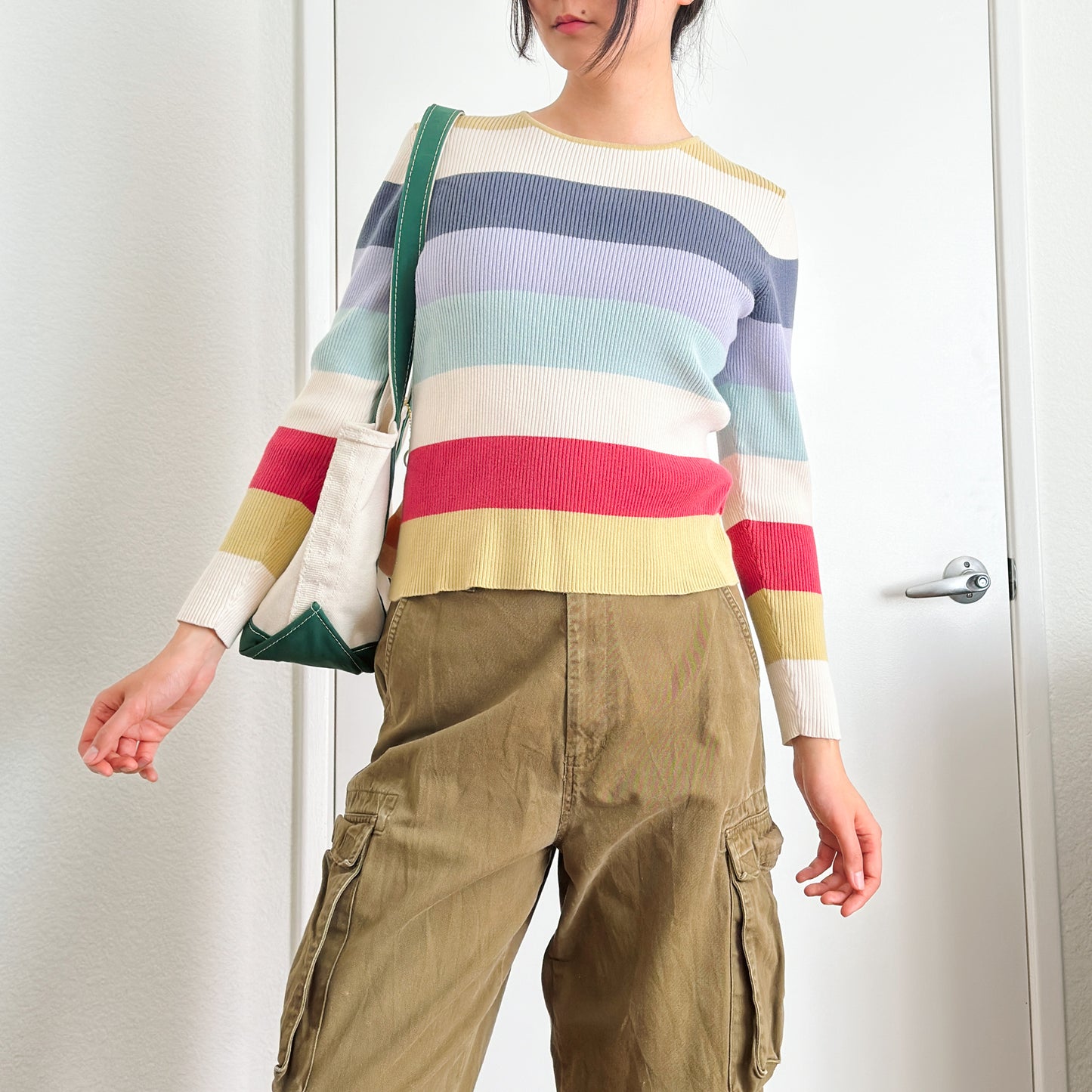 Y2K Summer Stripe Ribbed Top | M