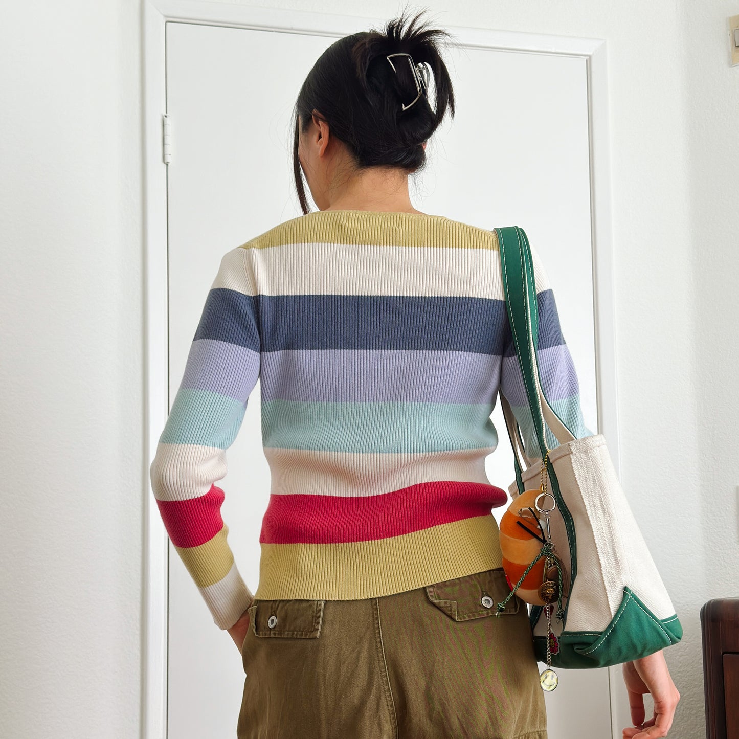 Y2K Summer Stripe Ribbed Top | M