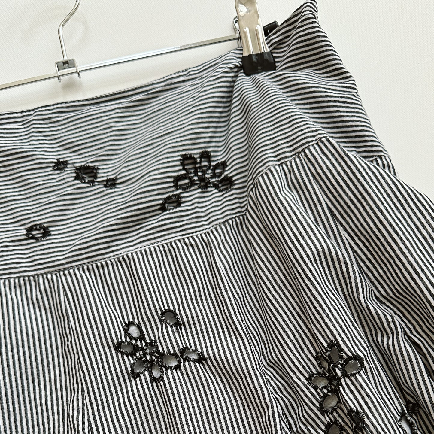 Y2K Ticking Stripe Eyelet Flared Skirt | M