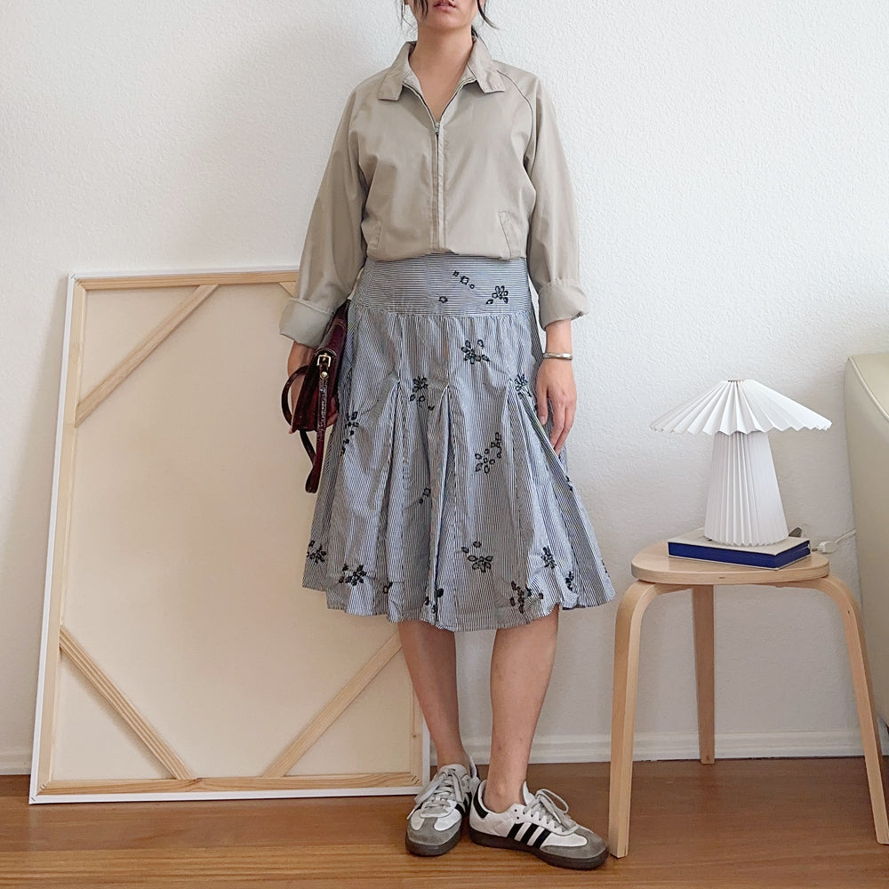 Y2K Ticking Stripe Eyelet Flared Skirt | M