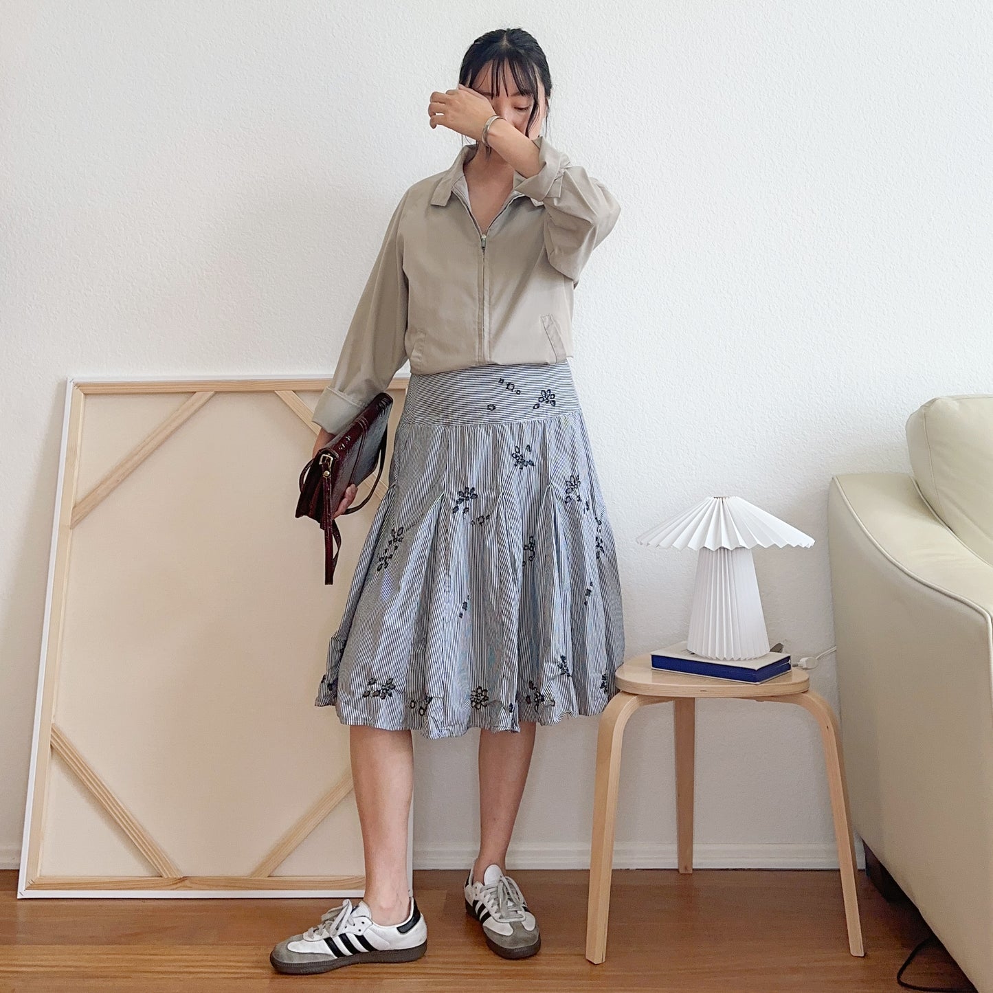Y2K Ticking Stripe Eyelet Flared Skirt | M