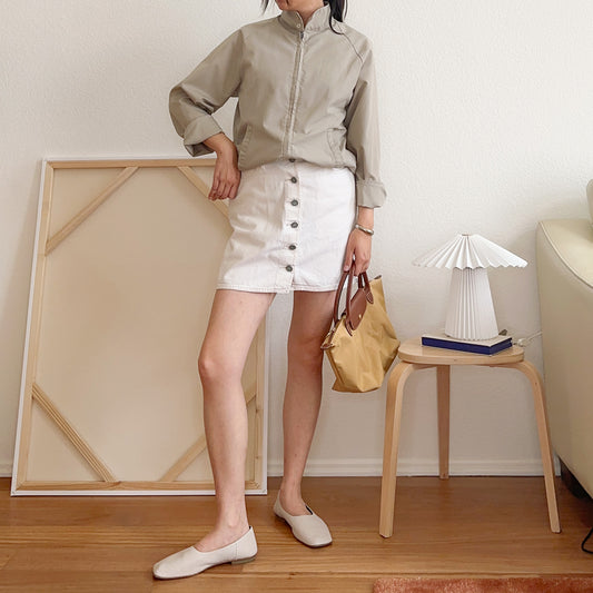 Y2K White Button Down Denim Mini Skirt | M