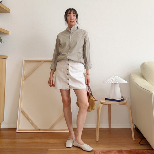Y2K White Button Down Denim Mini Skirt | M