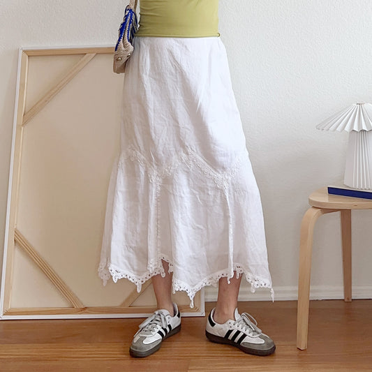 Y2K White Lace Trim Midi Skirt | 1X