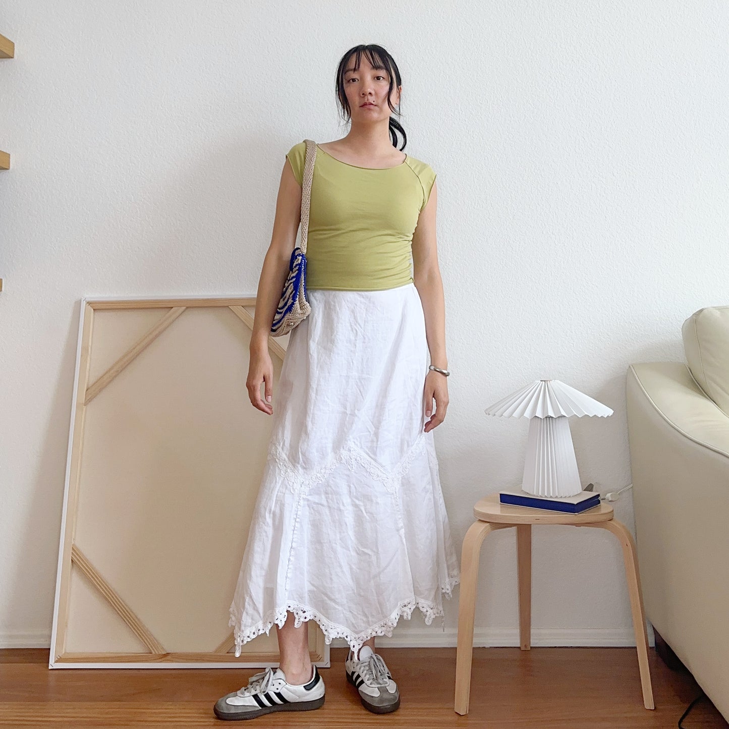 Y2K White Lace Trim Midi Skirt | 1X