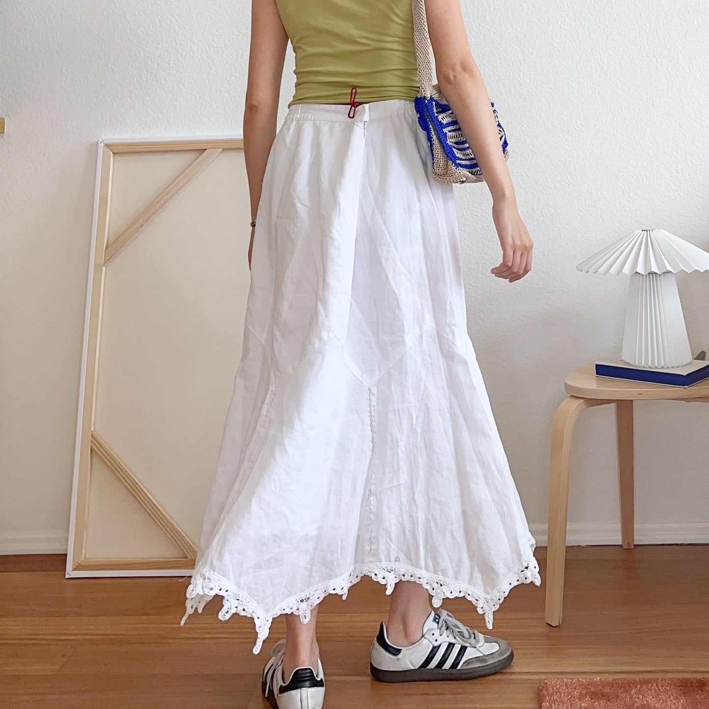 Y2K White Lace Trim Midi Skirt | 1X
