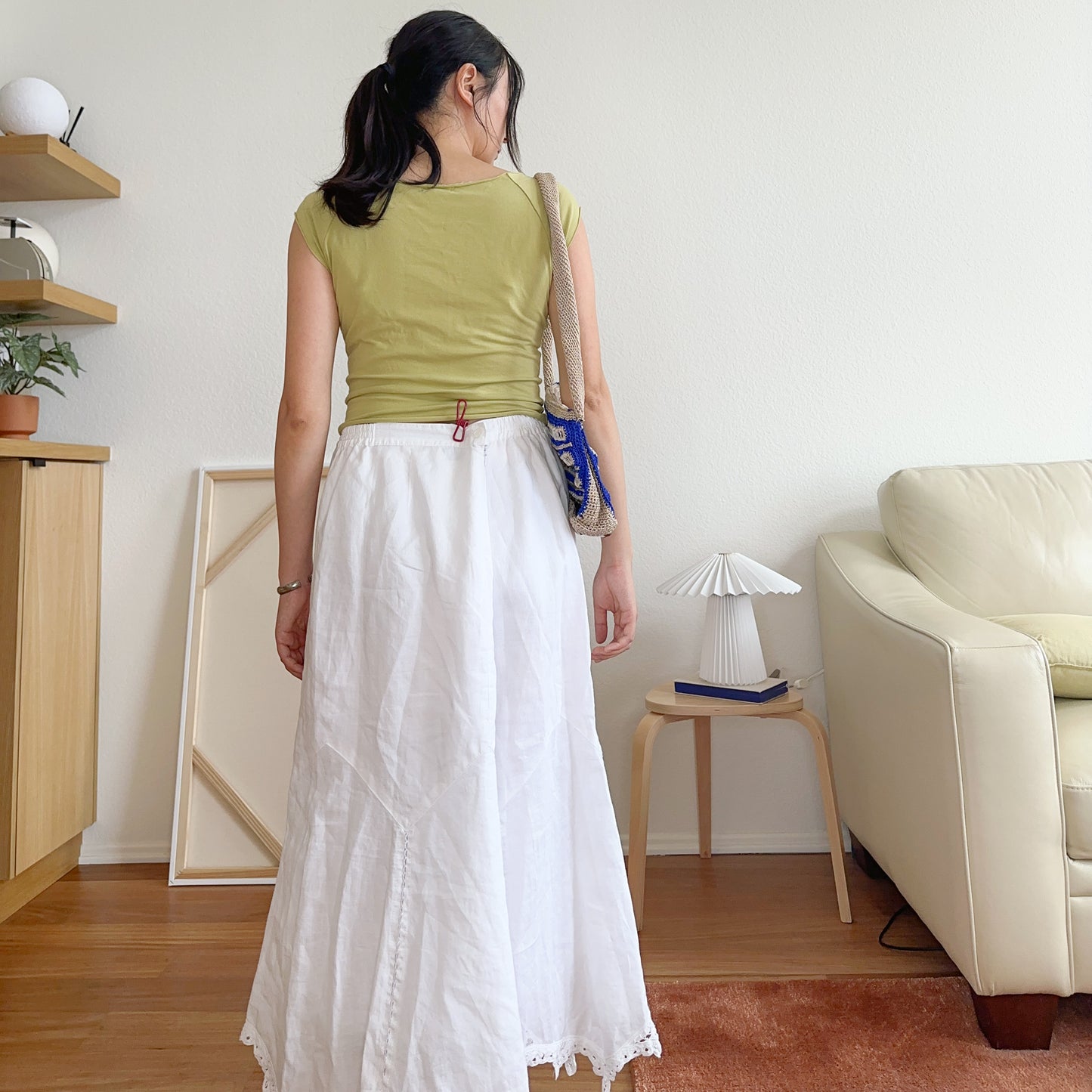 Y2K White Lace Trim Midi Skirt | 1X