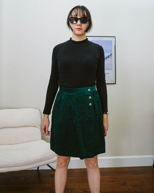 Green Wrap Corduroy Skirt | M