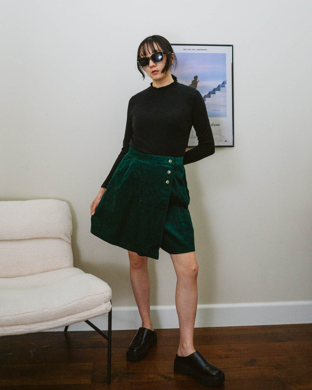Green Wrap Corduroy Skirt | M