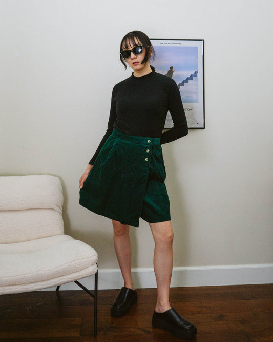 Green Wrap Corduroy Skirt | M