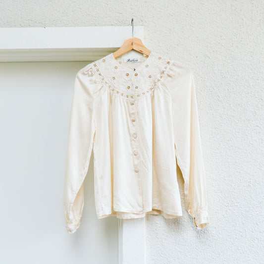 70's Silk Lace Blouse | S