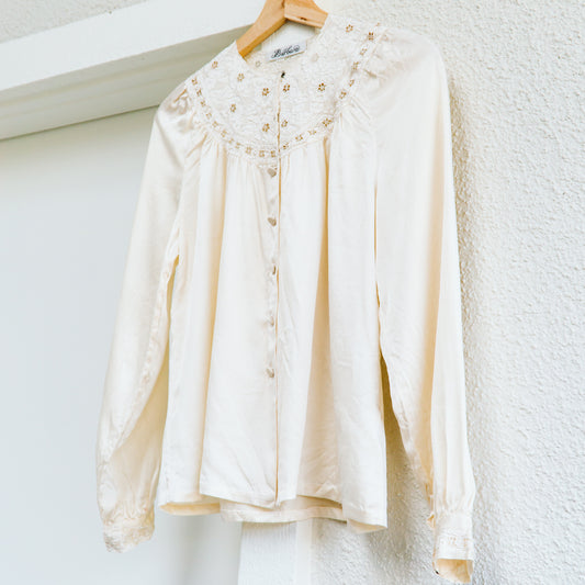 70's Silk Lace Blouse | S