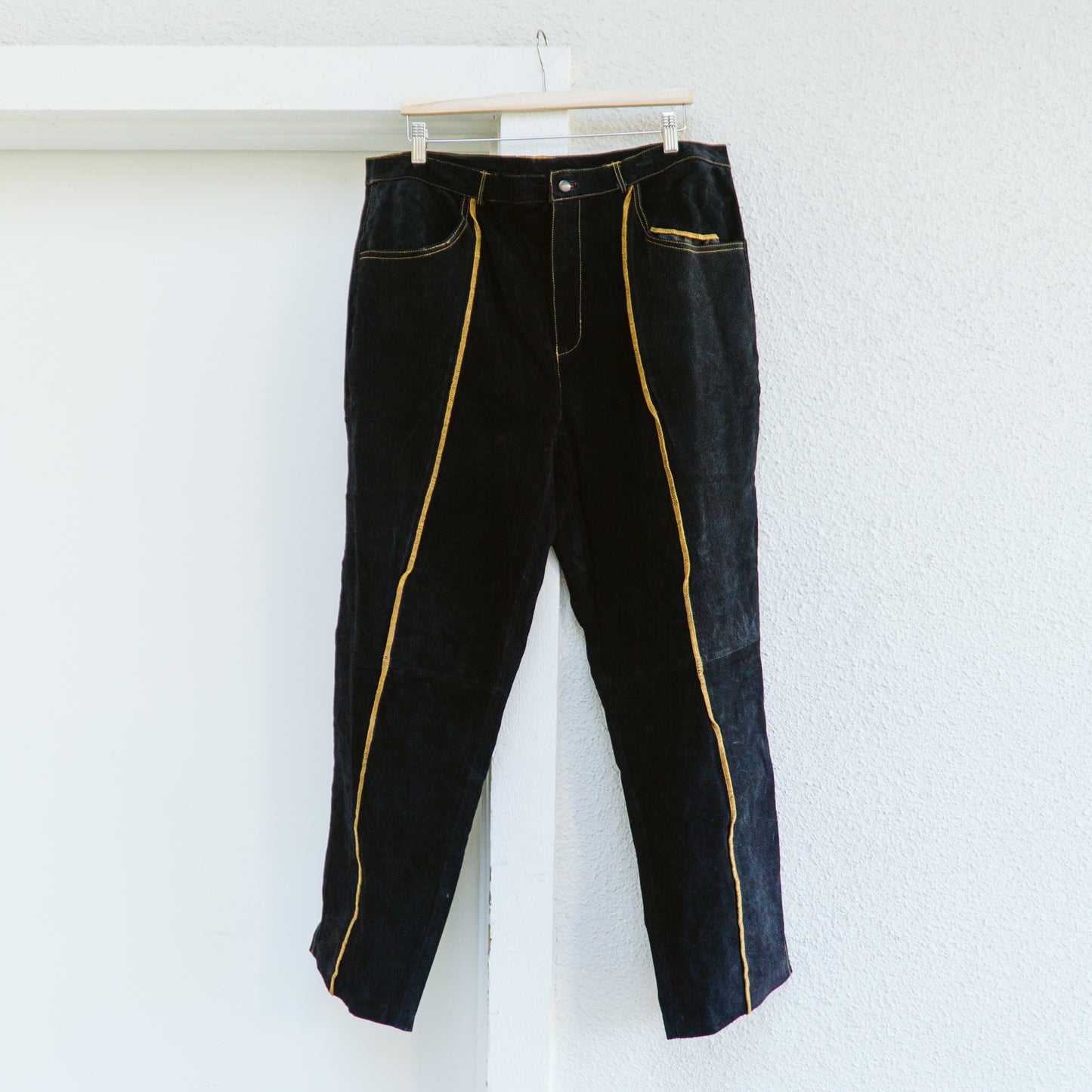 90's Contrast Stitch Suede Leather Pants | 1X