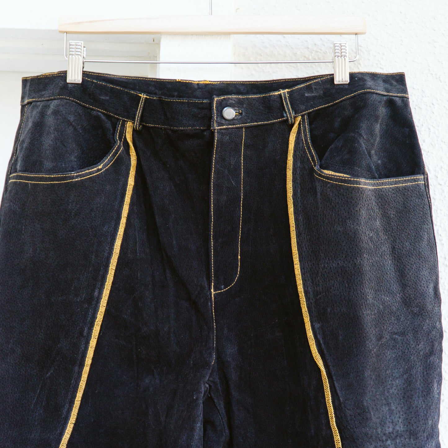 90's Contrast Stitch Suede Leather Pants | 1X