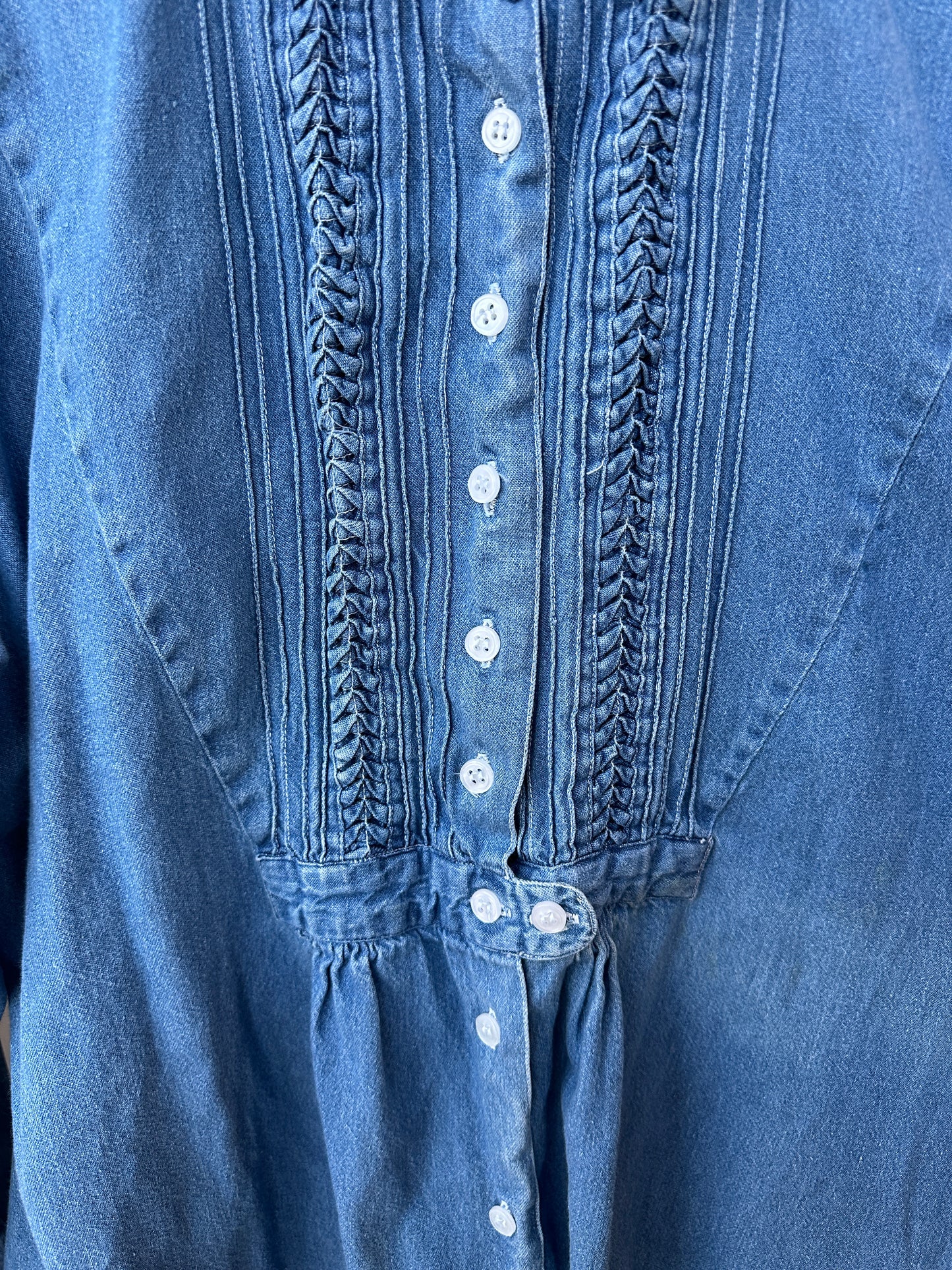 Y2K Pleated Bib Denim Shirt | M