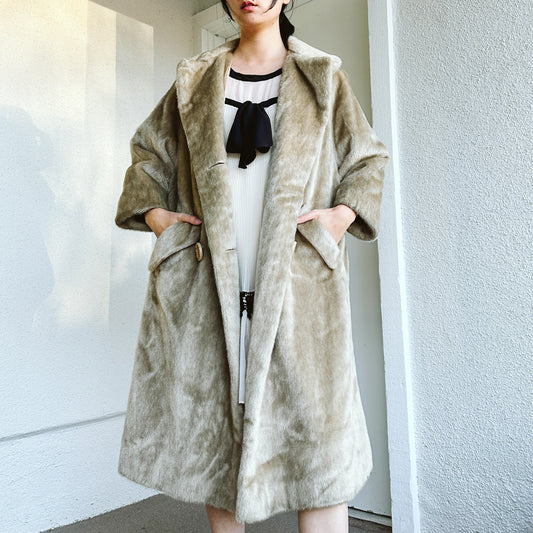 60's Real Fur Beige Maxi Coat