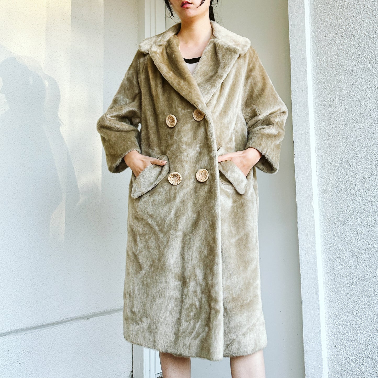 60's Real Fur Beige Maxi Coat