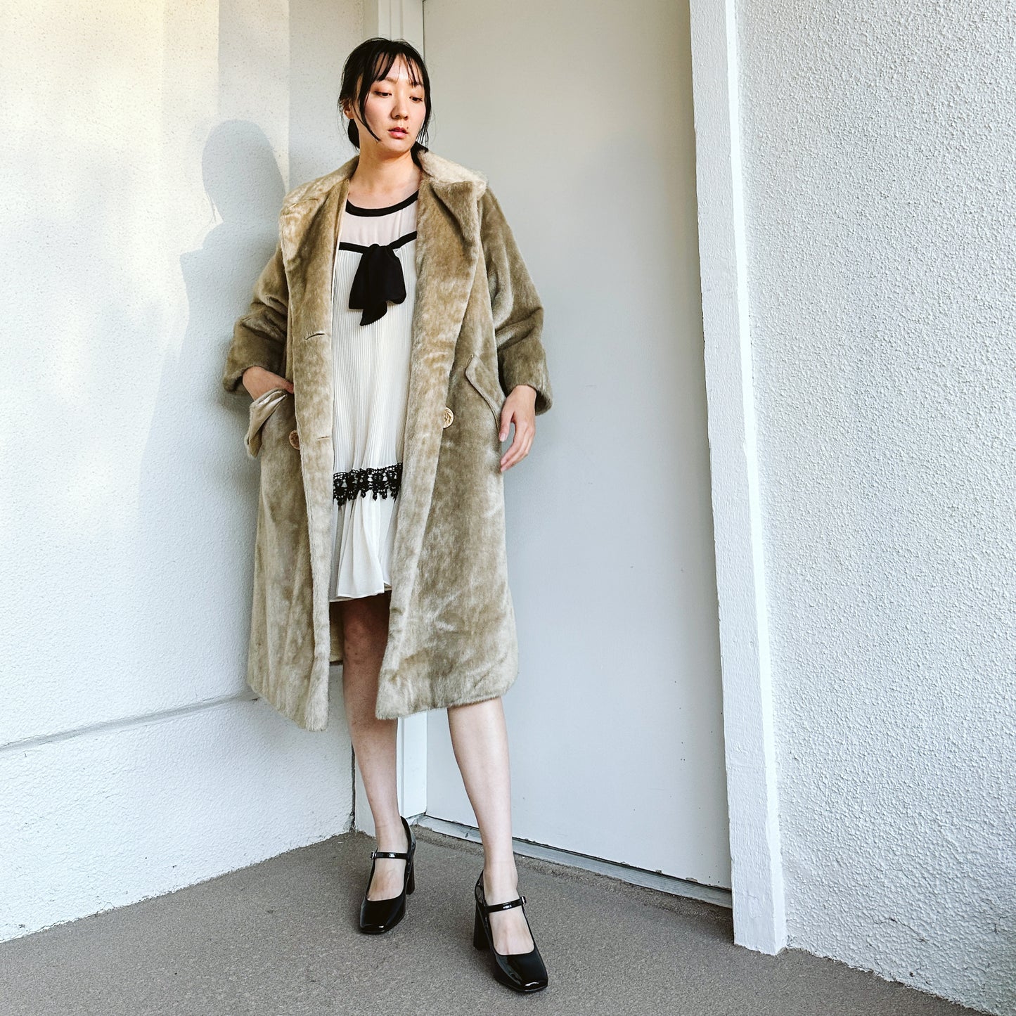 60's Real Fur Beige Maxi Coat