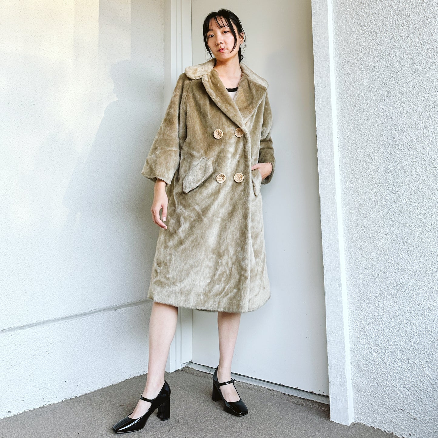 60's Real Fur Beige Maxi Coat