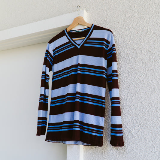 70's Brown and Blue Stripe Sweater | S