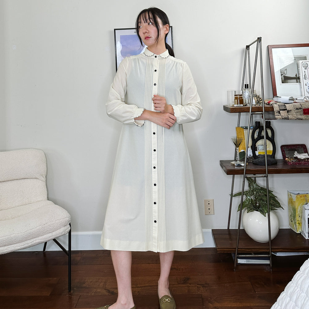 70's Scallop Collar Shirt Dress| S