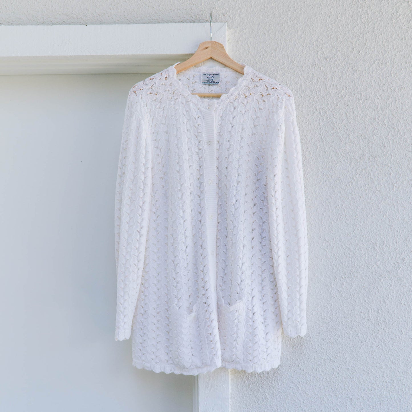 70's Pointelle Knit Cardigan | L