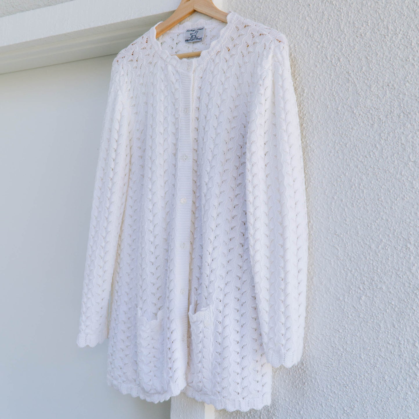 70's Pointelle Knit Cardigan | L