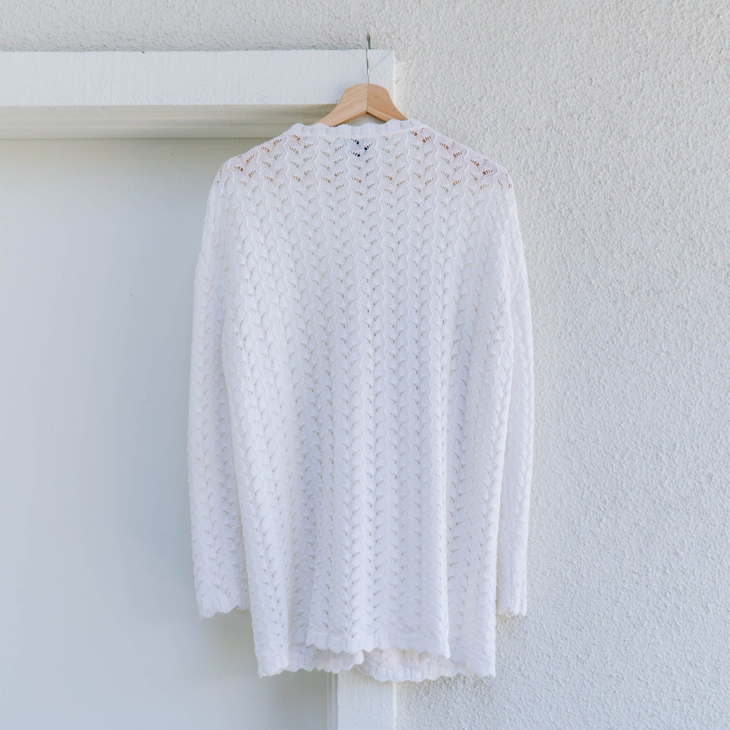 70's Pointelle Knit Cardigan | L