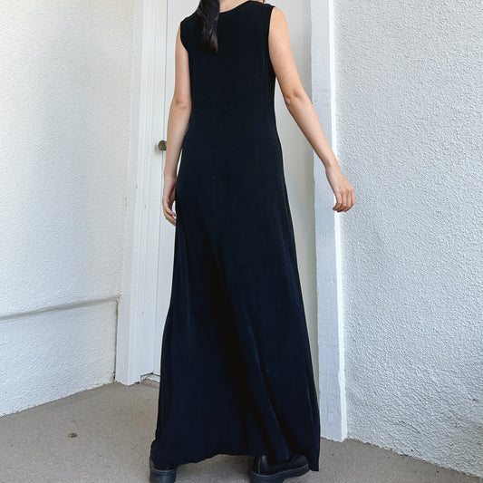 80's Black Slinky Sleeveless Maxi Dress | L