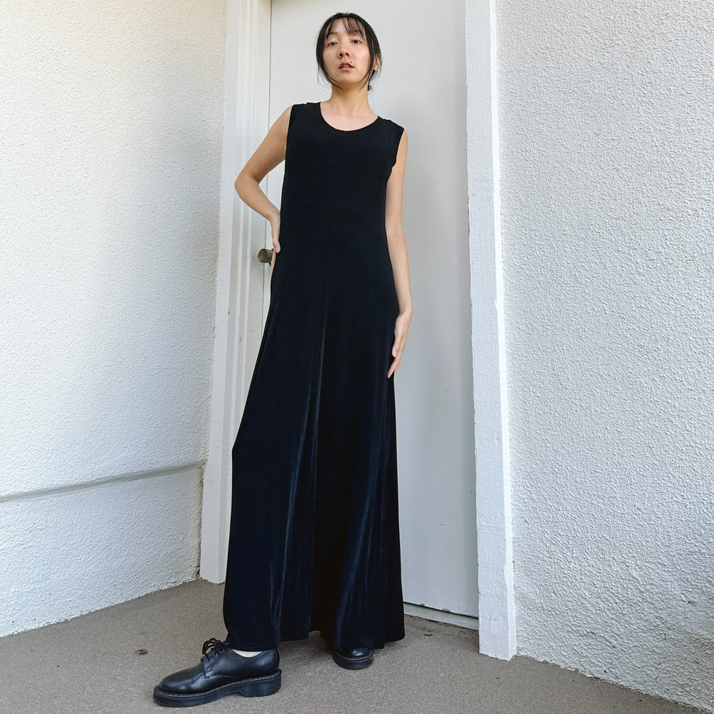 80's Black Slinky Sleeveless Maxi Dress | L