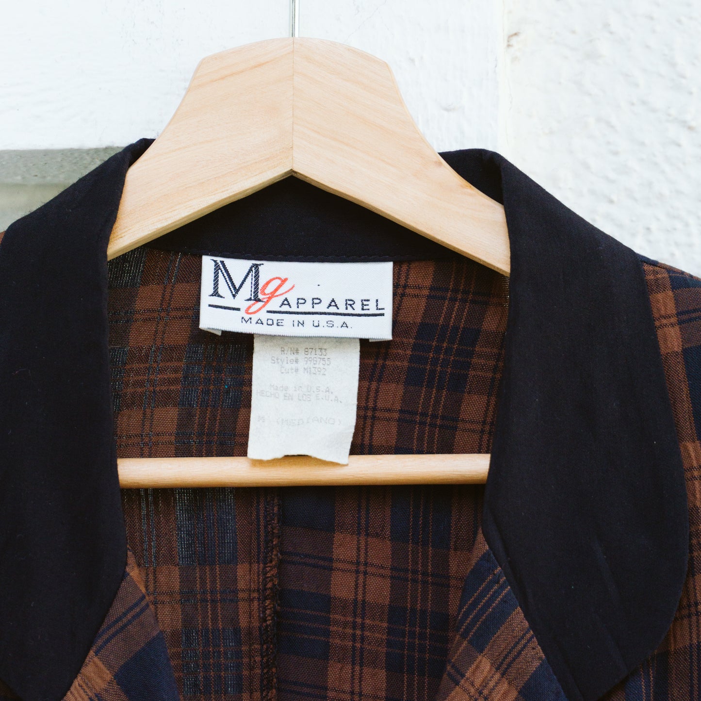 80's Brown Plaid Collared Blouse | M