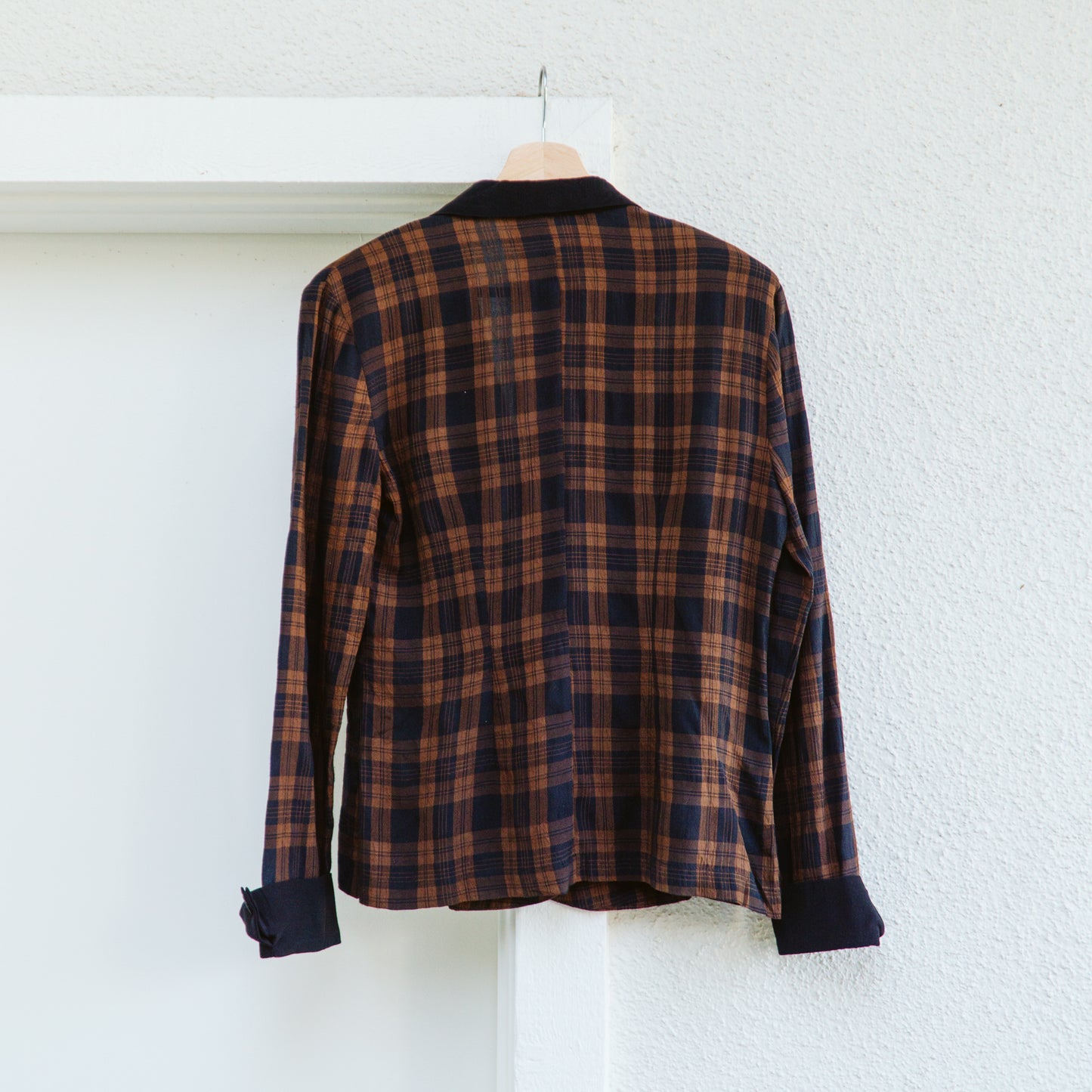 80's Brown Plaid Collared Blouse | M