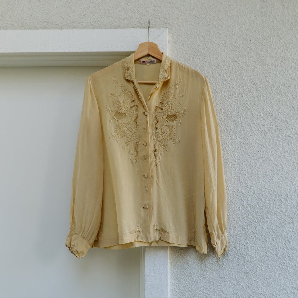 80's Butter Yellow Silk Blouse | S