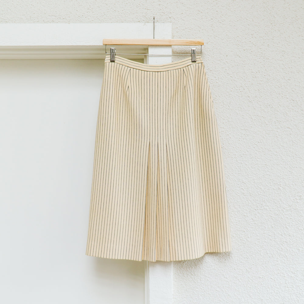 80's Cream Pinstripe Pleated Skirt | M