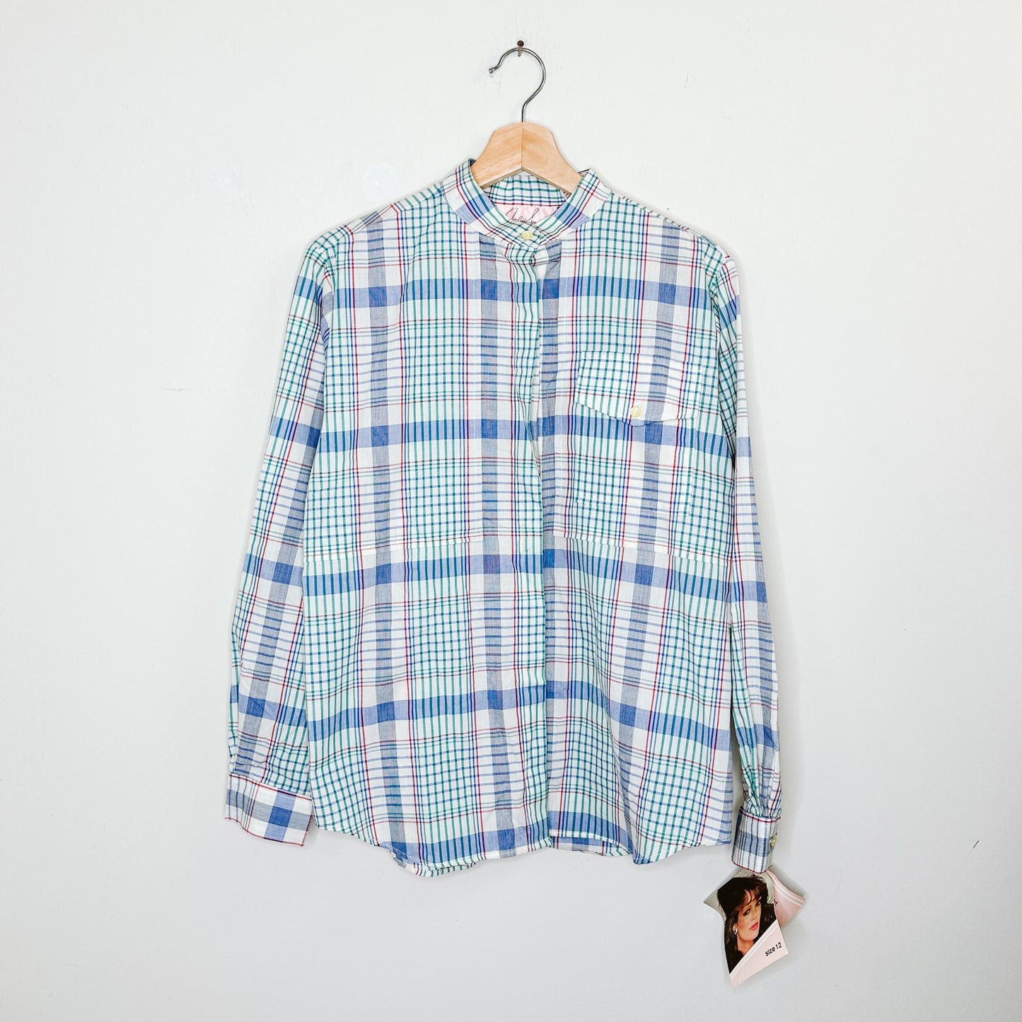 80's Deadstock Plaid Stand Collar Shirt | L