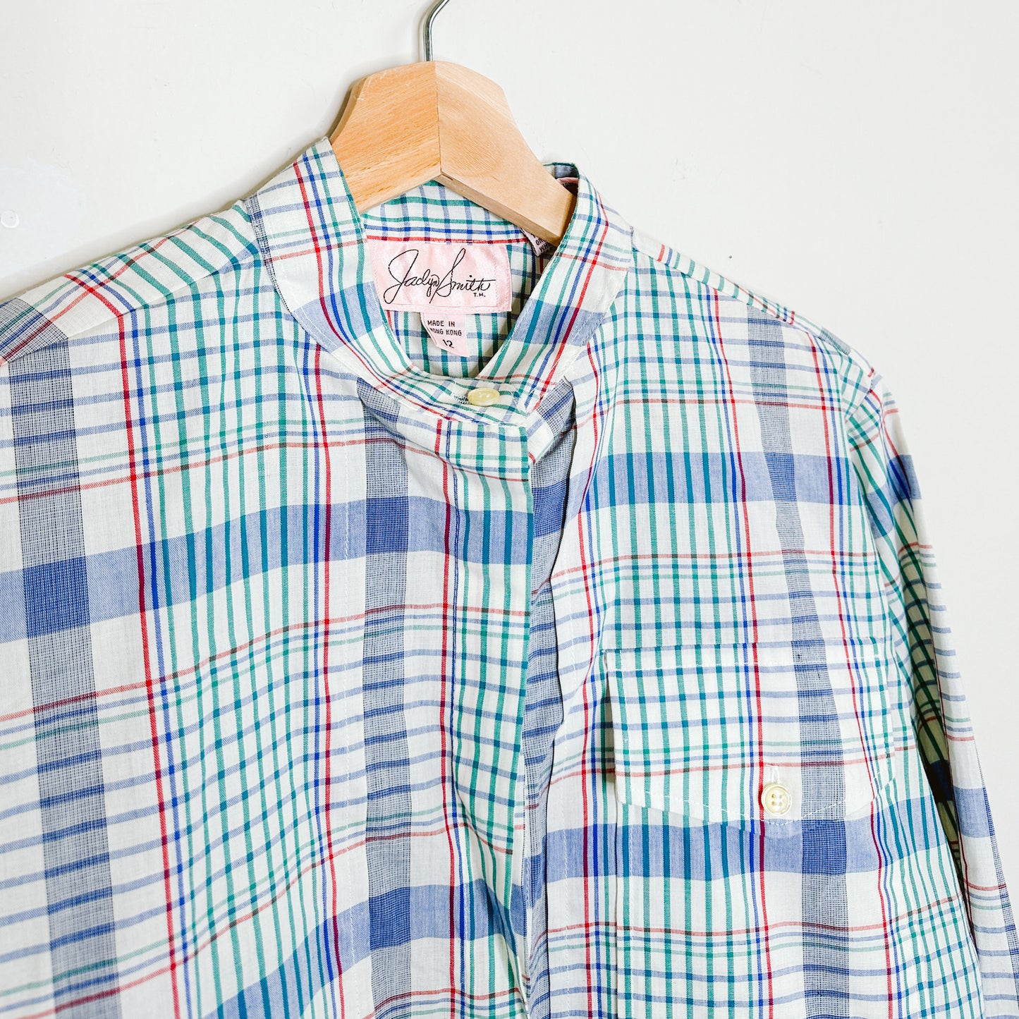 80's Deadstock Plaid Stand Collar Shirt | L