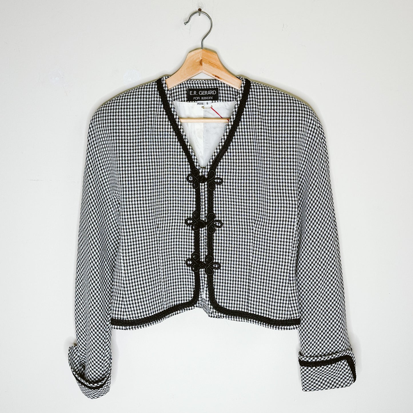 80's Gingham Frog Clasp Cropped Blazer | M