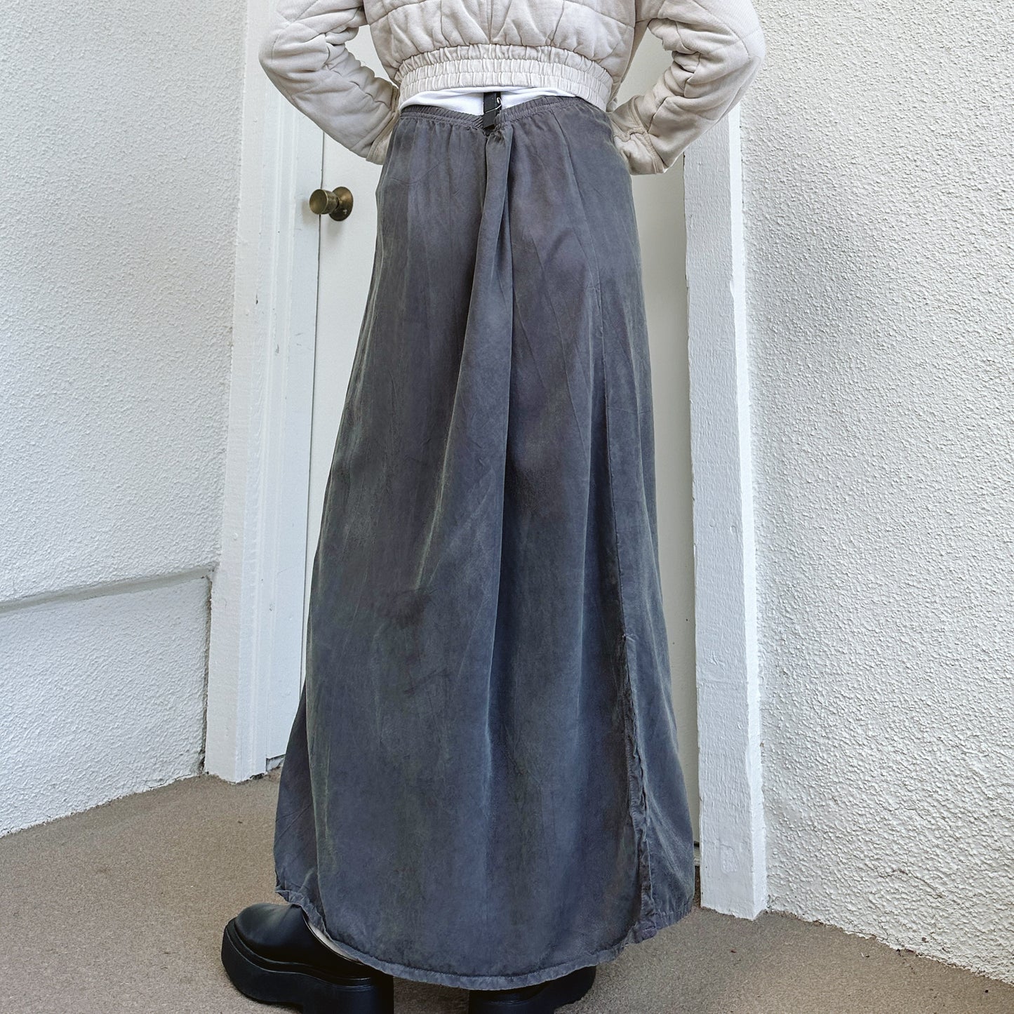 80's Gray Silky Rayon Maxi Skirt | L/XL