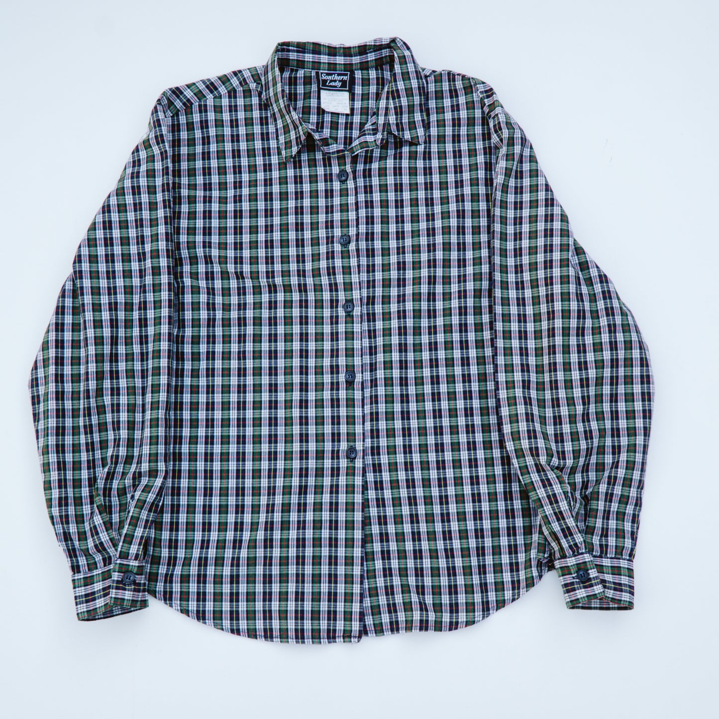 80's Green and Blue Plaid Shirt | XL