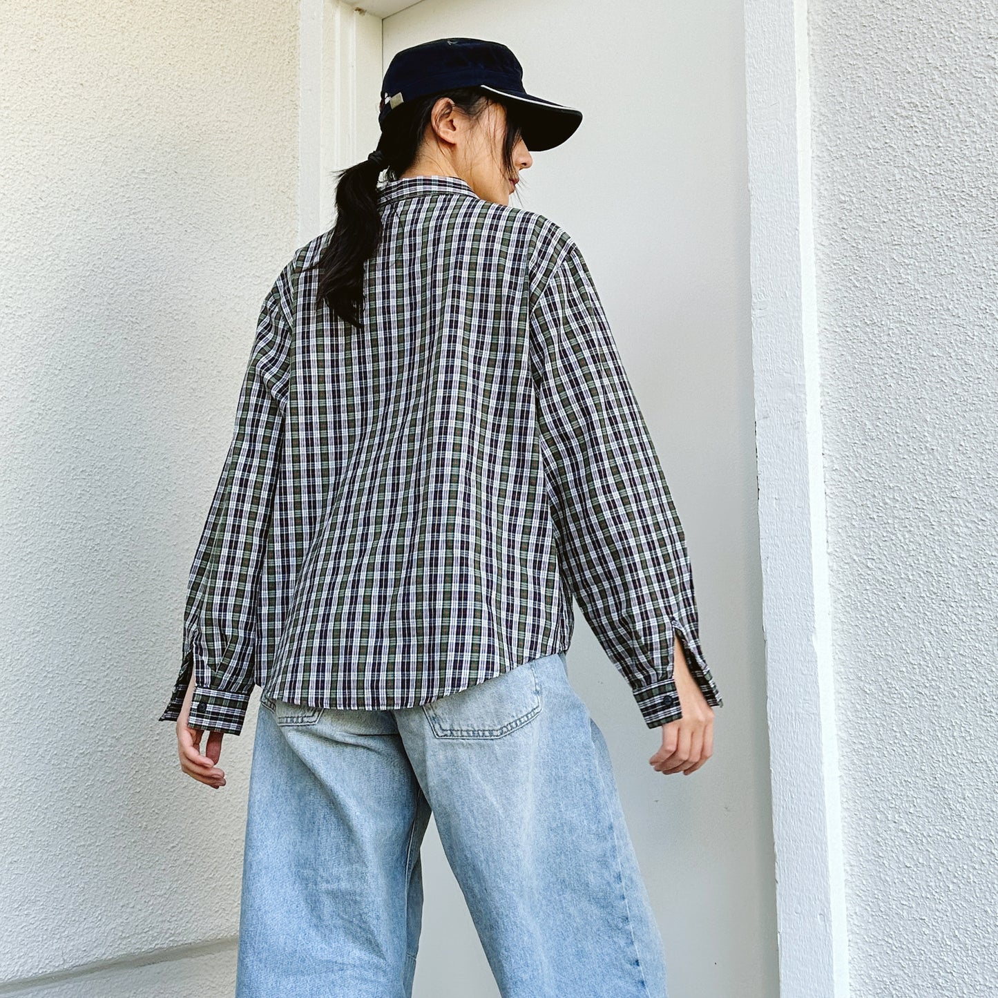 80's Green and Blue Plaid Shirt | XL