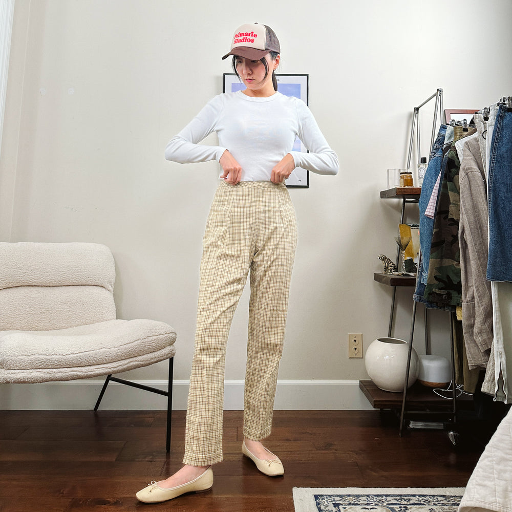 80's High Rise Slim Plaid Pants | XS