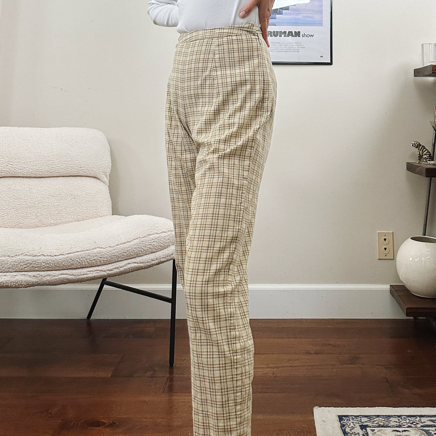 80's High Rise Slim Plaid Pants | XS