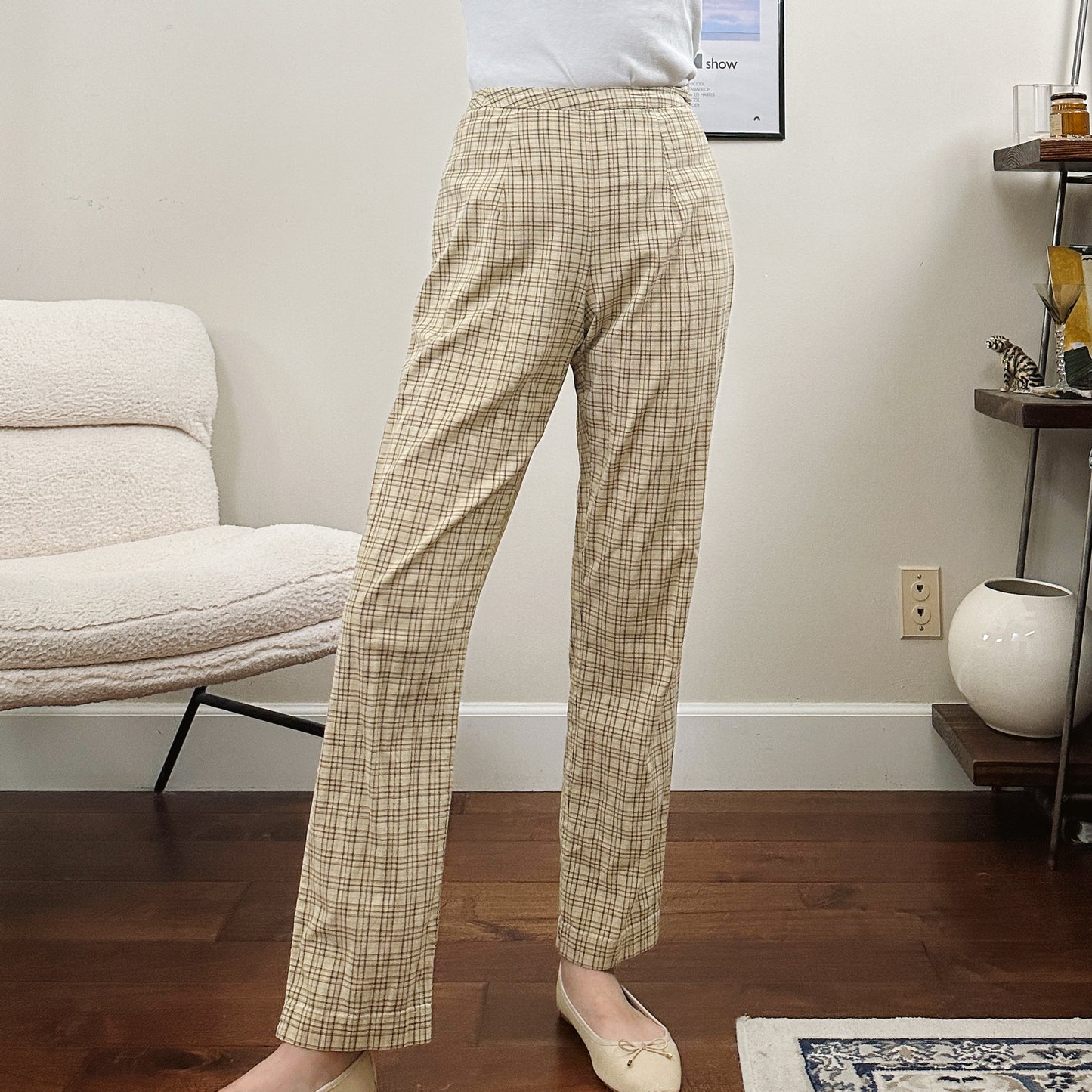 80's High Rise Slim Plaid Pants | XS