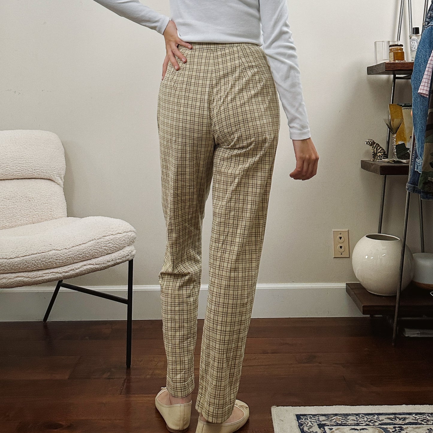 80's High Rise Slim Plaid Pants | XS