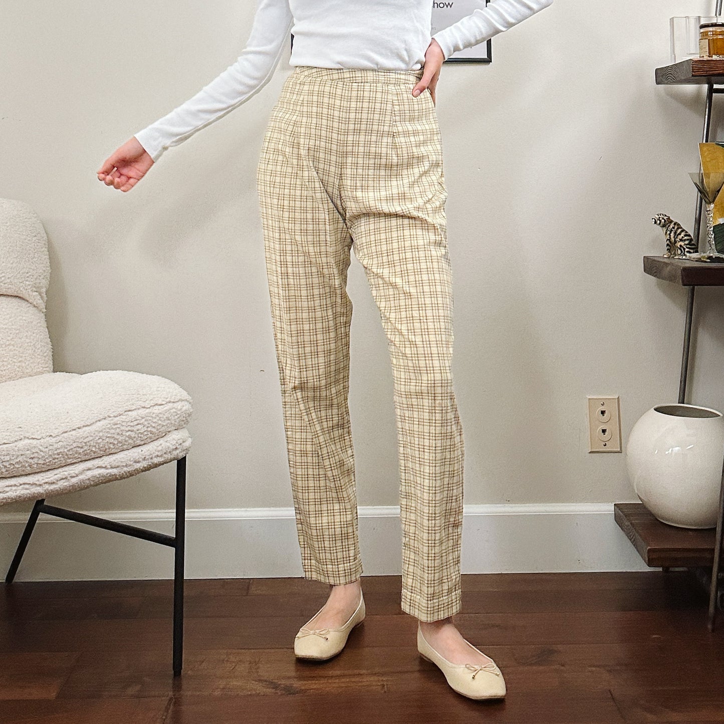 80's High Rise Slim Plaid Pants | XS