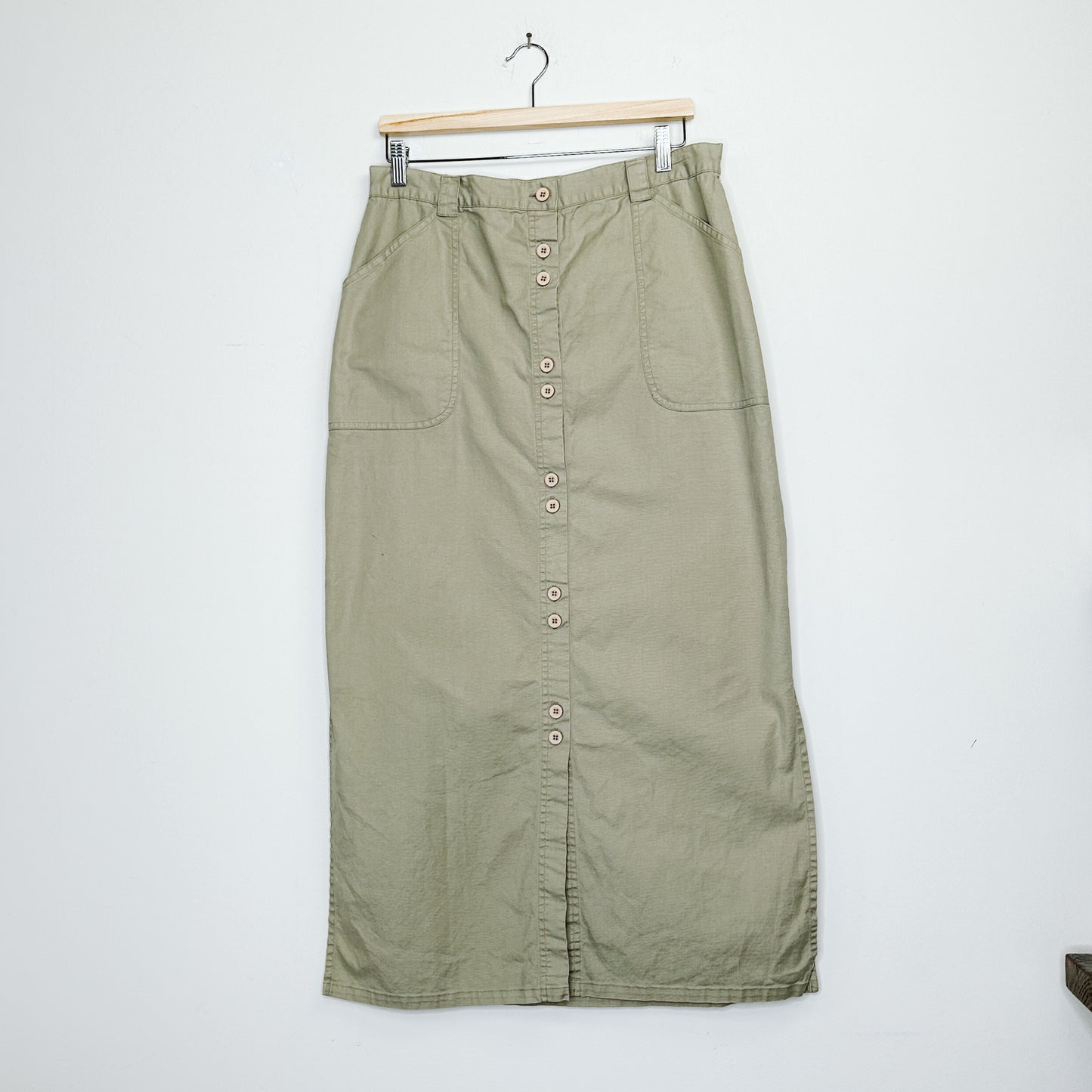 80's Olive Button Down Maxi Skirt | XL