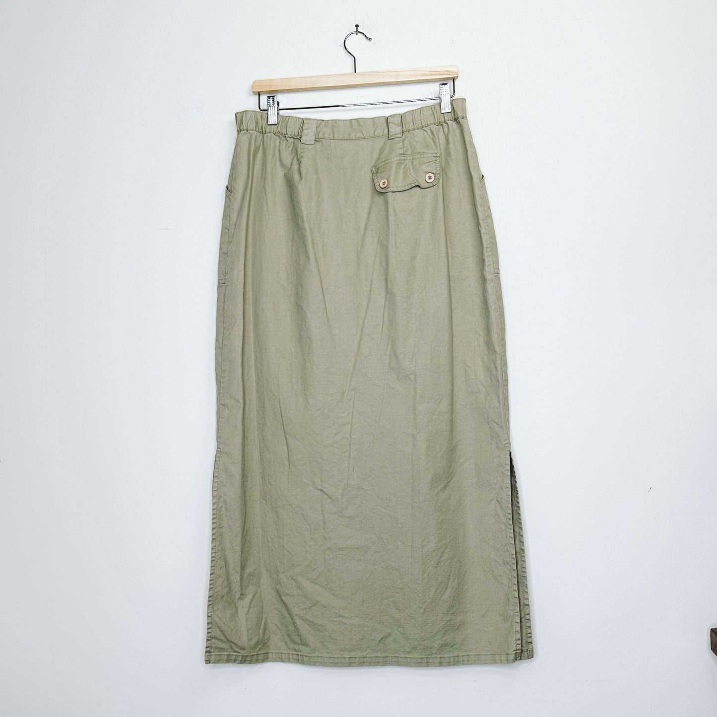 80's Olive Button Down Maxi Skirt | XL