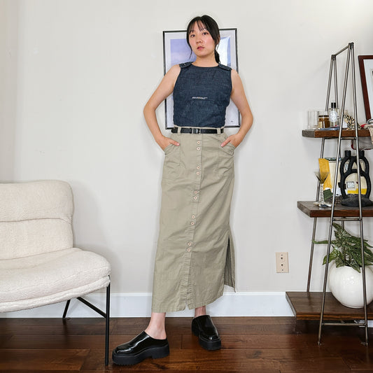 80's Olive Button Down Maxi Skirt | XL